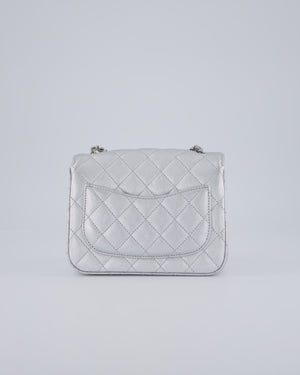 Chanel Silver CC Coco Crush Mini Square Bag in Caviar Leather with Silver Hardware