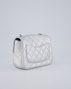Chanel Silver CC Coco Crush Mini Square Bag in Caviar Leather with Silver Hardware