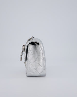 Chanel Silver CC Coco Crush Mini Square Bag in Caviar Leather with Silver Hardware