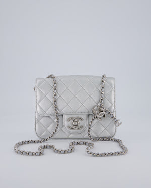 Chanel Silver CC Coco Crush Mini Square Bag in Caviar Leather with Silver Hardware