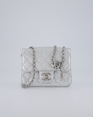 Chanel Silver CC Coco Crush Mini Square Bag in Caviar Leather with Silver Hardware