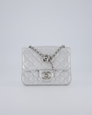 Chanel Silver CC Coco Crush Mini Square Bag in Caviar Leather with Silver Hardware