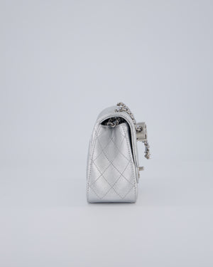 Chanel Silver CC Coco Crush Mini Square Bag in Caviar Leather with Silver Hardware