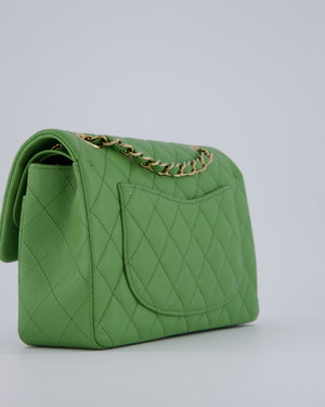 Chanel Apple Green Small Classic Double Flap Bag in Caviar Leather with Champagne Gold Hardware