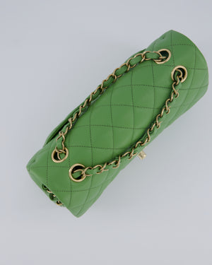 Chanel Apple Green Small Classic Double Flap Bag in Caviar Leather with Champagne Gold Hardware