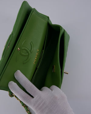 Chanel Apple Green Small Classic Double Flap Bag in Caviar Leather with Champagne Gold Hardware