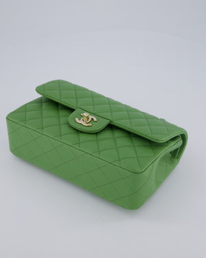 Chanel Apple Green Small Classic Double Flap Bag in Caviar Leather with Champagne Gold Hardware