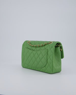 Chanel Apple Green Small Classic Double Flap Bag in Caviar Leather with Champagne Gold Hardware