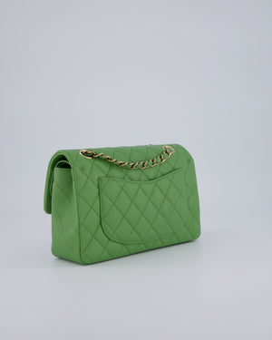 Chanel Apple Green Small Classic Double Flap Bag in Caviar Leather with Champagne Gold Hardware