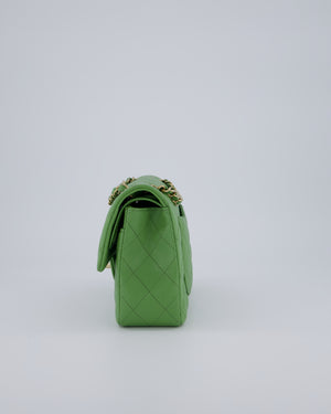 Chanel Apple Green Small Classic Double Flap Bag in Caviar Leather with Champagne Gold Hardware