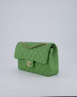 Chanel Apple Green Small Classic Double Flap Bag in Caviar Leather with Champagne Gold Hardware