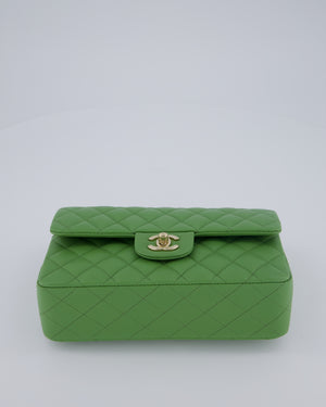 Chanel Apple Green Small Classic Double Flap Bag in Caviar Leather with Champagne Gold Hardware