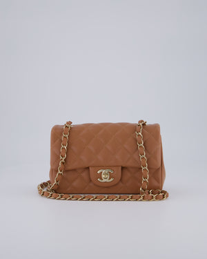 *HOT* Chanel Caramel Mini Rectangular Bag in Lambskin Leather with Champagne Gold Hardware