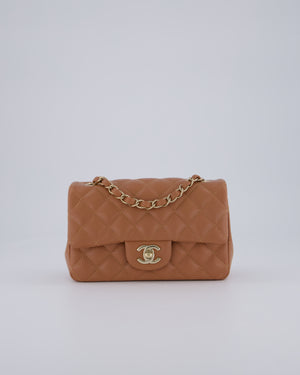 *HOT* Chanel Caramel Mini Rectangular Bag in Lambskin Leather with Champagne Gold Hardware