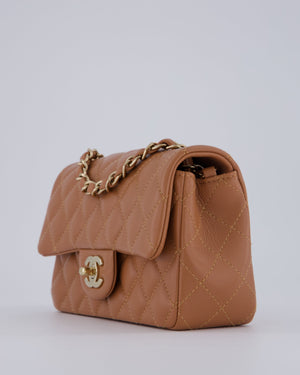 *HOT* Chanel Caramel Mini Rectangular Bag in Lambskin Leather with Champagne Gold Hardware