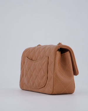 *HOT* Chanel Caramel Mini Rectangular Bag in Lambskin Leather with Champagne Gold Hardware