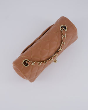 *HOT* Chanel Caramel Mini Rectangular Bag in Lambskin Leather with Champagne Gold Hardware