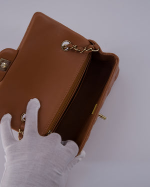 *HOT* Chanel Caramel Mini Rectangular Bag in Lambskin Leather with Champagne Gold Hardware