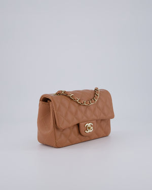 *HOT* Chanel Caramel Mini Rectangular Bag in Lambskin Leather with Champagne Gold Hardware