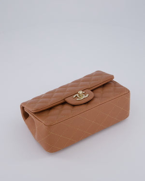 *HOT* Chanel Caramel Mini Rectangular Bag in Lambskin Leather with Champagne Gold Hardware