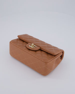 *HOT* Chanel Caramel Mini Rectangular Bag in Lambskin Leather with Champagne Gold Hardware