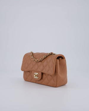 *HOT* Chanel Caramel Mini Rectangular Bag in Lambskin Leather with Champagne Gold Hardware
