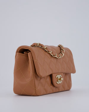 *HOT* Chanel Caramel Mini Rectangular Bag in Lambskin Leather with Champagne Gold Hardware