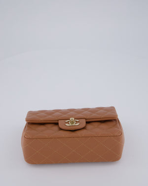 *HOT* Chanel Caramel Mini Rectangular Bag in Lambskin Leather with Champagne Gold Hardware