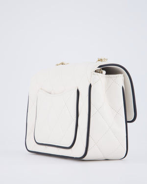Chanel White, Black Trim Flap Bag in Lambskin Leather with Champagne and Enamel Hardware