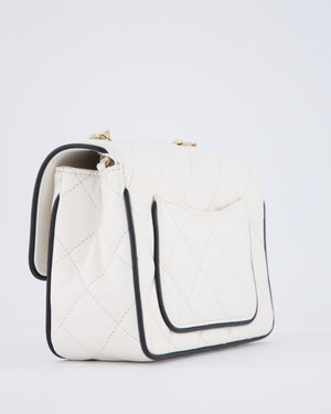 Chanel White, Black Trim Flap Bag in Lambskin Leather with Champagne and Enamel Hardware