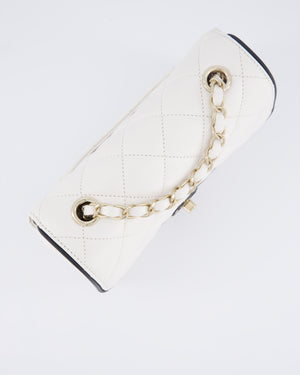 Chanel White, Black Trim Flap Bag in Lambskin Leather with Champagne and Enamel Hardware