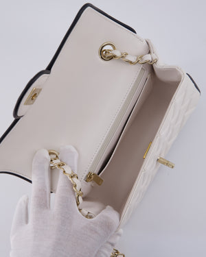 Chanel White, Black Trim Flap Bag in Lambskin Leather with Champagne and Enamel Hardware