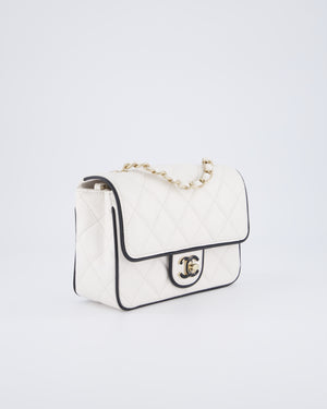 Chanel White, Black Trim Flap Bag in Lambskin Leather with Champagne and Enamel Hardware