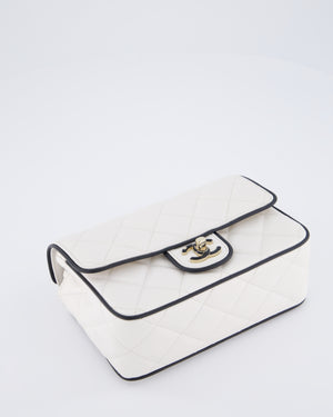 Chanel White, Black Trim Flap Bag in Lambskin Leather with Champagne and Enamel Hardware
