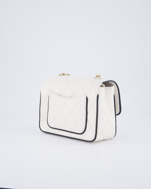 Chanel White, Black Trim Flap Bag in Lambskin Leather with Champagne and Enamel Hardware