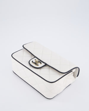 Chanel White, Black Trim Flap Bag in Lambskin Leather with Champagne and Enamel Hardware