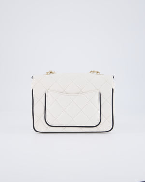 Chanel White, Black Trim Flap Bag in Lambskin Leather with Champagne and Enamel Hardware