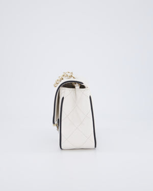 Chanel White, Black Trim Flap Bag in Lambskin Leather with Champagne and Enamel Hardware