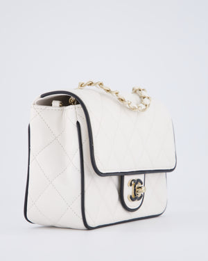 Chanel White, Black Trim Flap Bag in Lambskin Leather with Champagne and Enamel Hardware