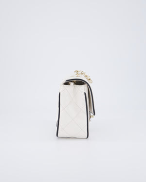 Chanel White, Black Trim Flap Bag in Lambskin Leather with Champagne and Enamel Hardware