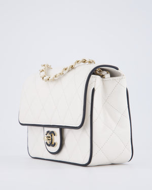 Chanel White, Black Trim Flap Bag in Lambskin Leather with Champagne and Enamel Hardware