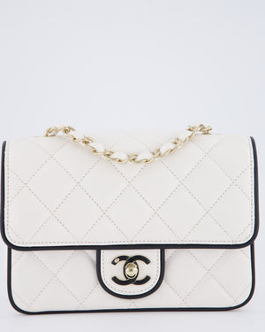 Chanel White, Black Trim Flap Bag in Lambskin Leather with Champagne and Enamel Hardware