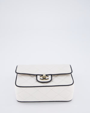 Chanel White, Black Trim Flap Bag in Lambskin Leather with Champagne and Enamel Hardware