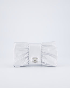 Chanel 25/P Metallic Silver Tie My Bow Clutch in Lambskin Leather with Silver Hardware