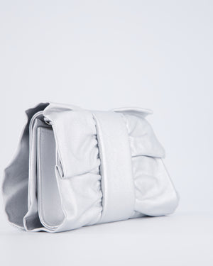Chanel 25/P Metallic Silver Tie My Bow Clutch in Lambskin Leather with Silver Hardware