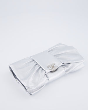 Chanel 25/P Metallic Silver Tie My Bow Clutch in Lambskin Leather with Silver Hardware