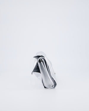 Chanel 25/P Metallic Silver Tie My Bow Clutch in Lambskin Leather with Silver Hardware