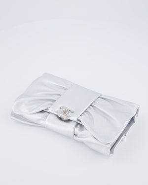 Chanel 25/P Metallic Silver Tie My Bow Clutch in Lambskin Leather with Silver Hardware