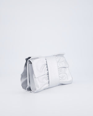 Chanel 25/P Metallic Silver Tie My Bow Clutch in Lambskin Leather with Silver Hardware