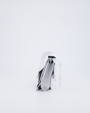 Chanel 25/P Metallic Silver Tie My Bow Clutch in Lambskin Leather with Silver Hardware